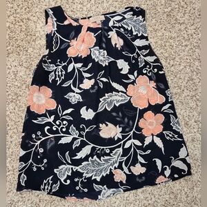 LOFT Petite Women Medium Navy Top with Coral and White Floral Print